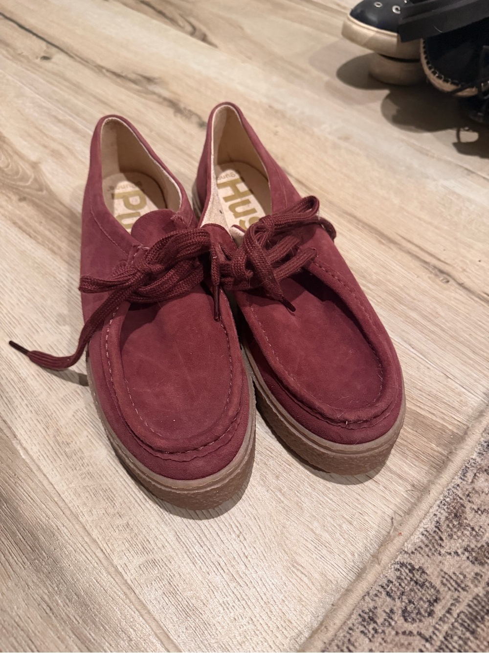 Burgundy Suede Lace-Up Wallabee Style Shoes